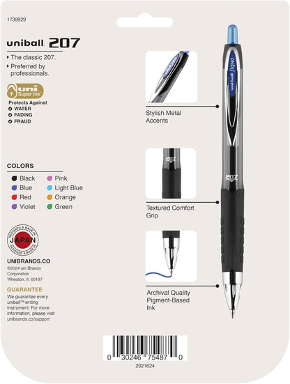 uni-ball 207 Fashion Retractable Gel Pens, 0.7mm, Assorted Ink, 8-Pack (1739929)