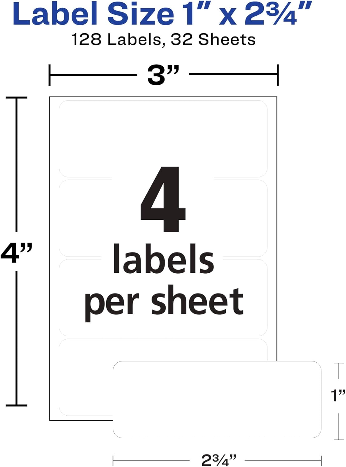 Avery Multi-Use Permanent Labels, 1" x 2.75", White, 128 Labels/Pack (Model 6113)