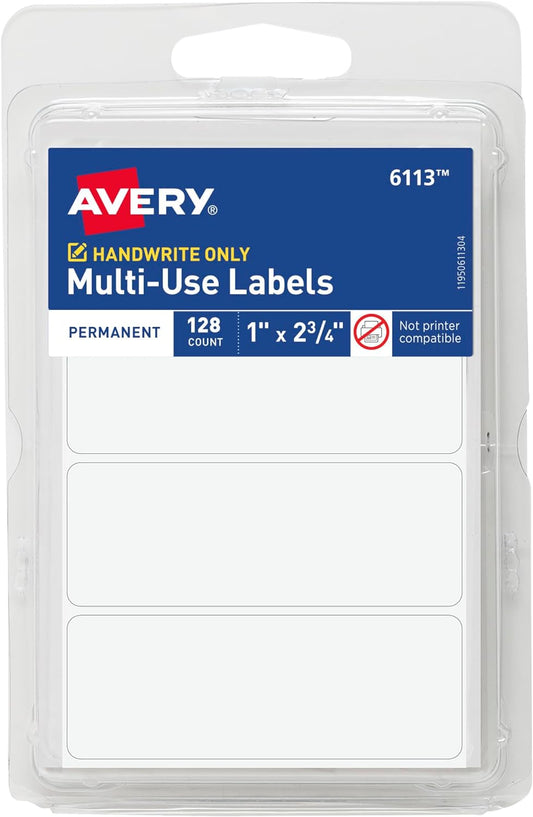 Avery Multi-Use Permanent Labels, 1" x 2.75", White, 128 Labels/Pack (Model 6113)