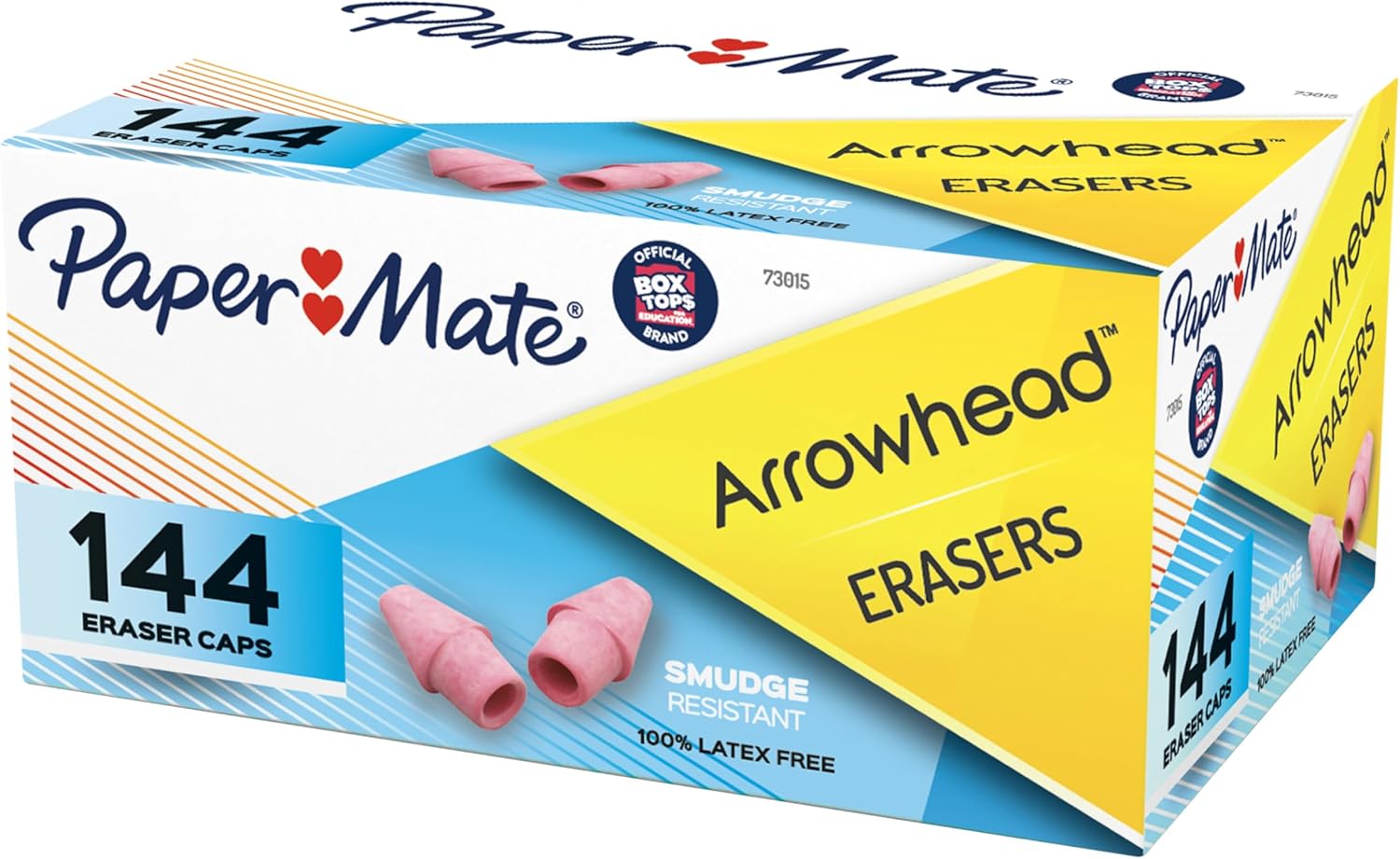 Paper Mate Arrowhead Eraser Caps, For Pencil Marks, Pink, 144/Box (73015)