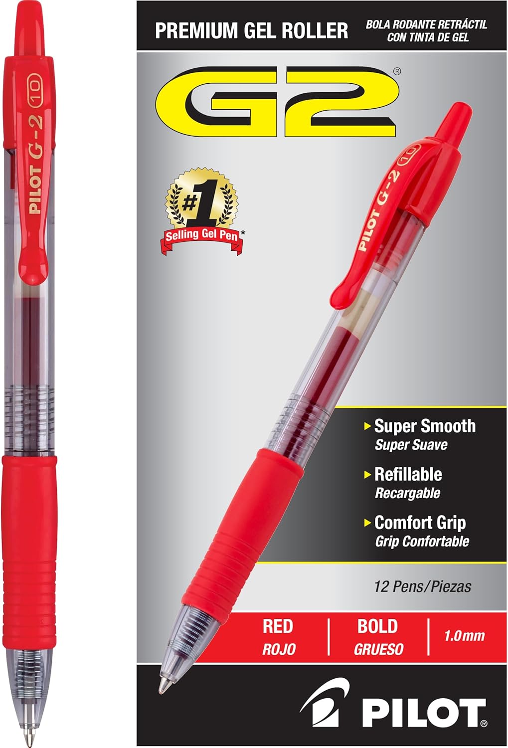 Pilot G2 Gel Ink Pen, Retractable, Red Ink, 1.0mm Bold, Dozen (PIL31258)