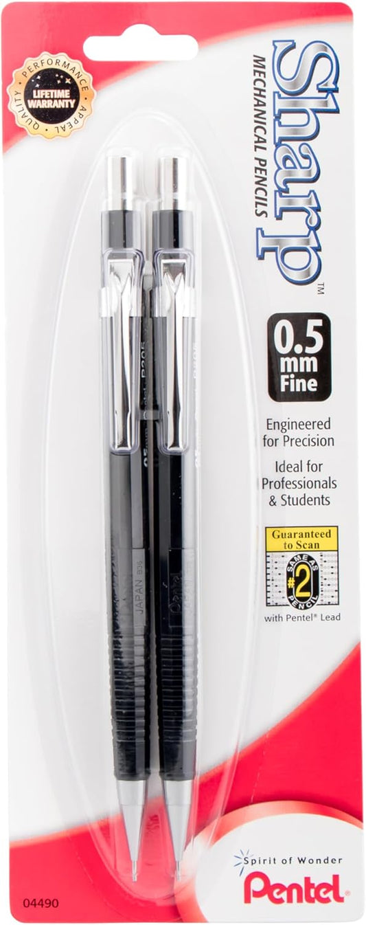 Pentel P205BP2K6 Sharp Mechanical Drafting Pencil, 0.5 mm, Black Barrel, 2/Pack