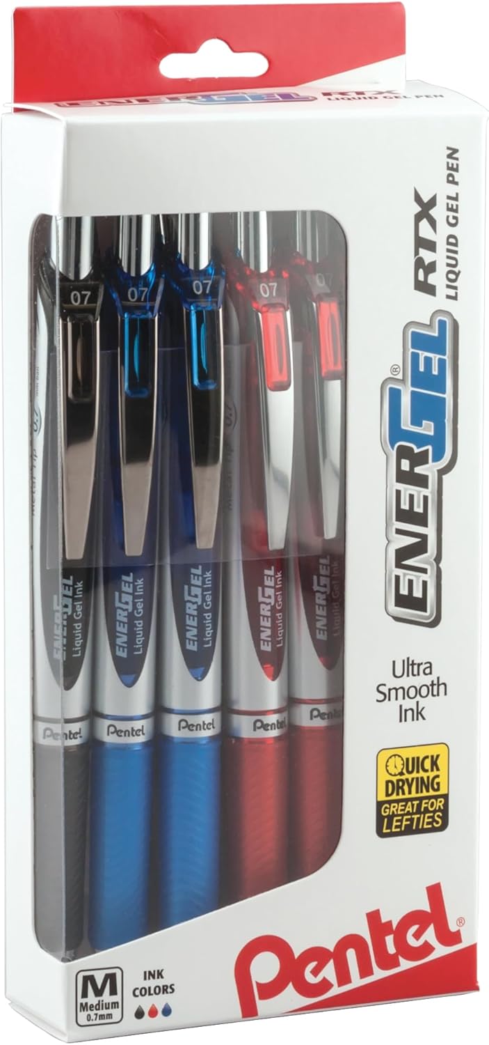 Pentel BL77PC12M1 EnerGel RTX 0.7mm Retractable Gel Pens – Assorted Ink, 12-Pack