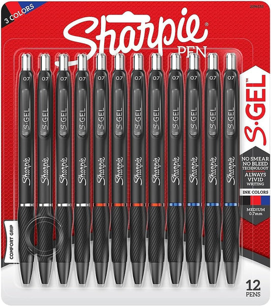 SHARPIE S-Gel, Gel Pens, Medium Point (0.7mm), Assorted Colors, 12 Count