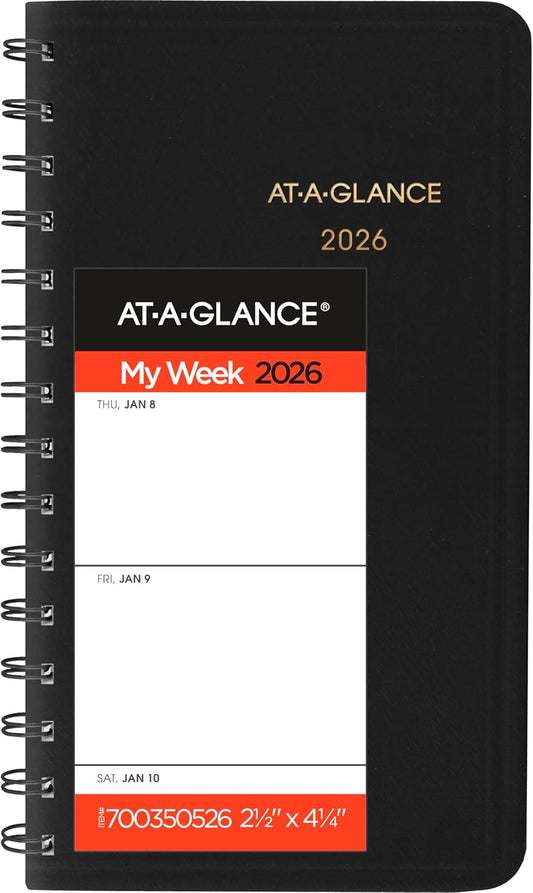 2026 Pocket Calendar by AT-A-GLANCE, Weekly Planner, Unruled, Black (700350526)