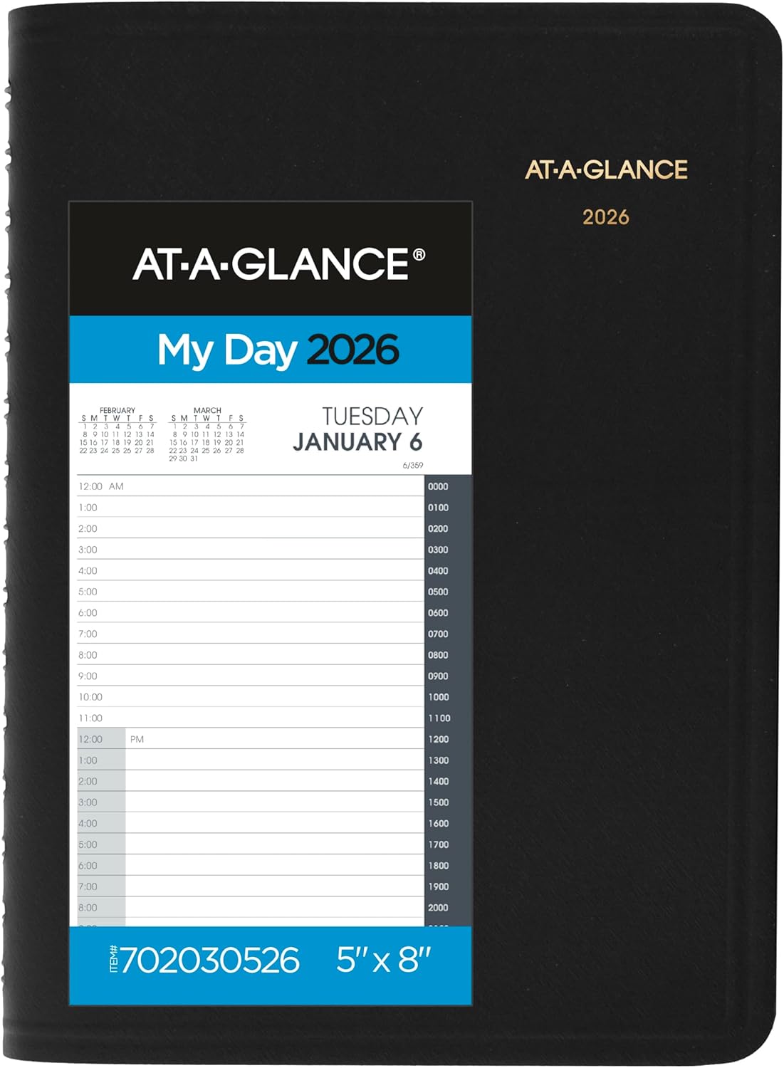 AT-A-GLANCE 2026 Appointment Book Planner, Daily, Small 5" x 8", 24-Hour, Black (702030526)