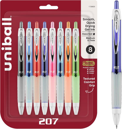 uni-ball 207 Fashion Retractable Gel Pens, 0.7mm, Assorted Ink, 8-Pack (1739929)