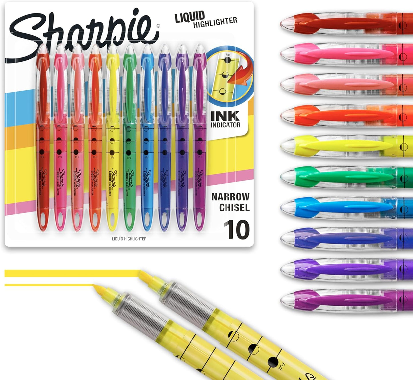 Sharpie Liquid Highlighters, Chisel Tip, Assorted Colors, 10 Count (24415PP)