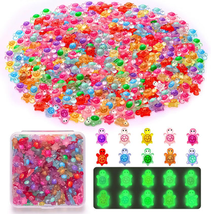 200-Pack Mini Resin Glow-in-the-Dark Sea Turtles – Tiny Craft Figurines for Fairy Gardens, Dollhouses; Ocean-Themed Decor