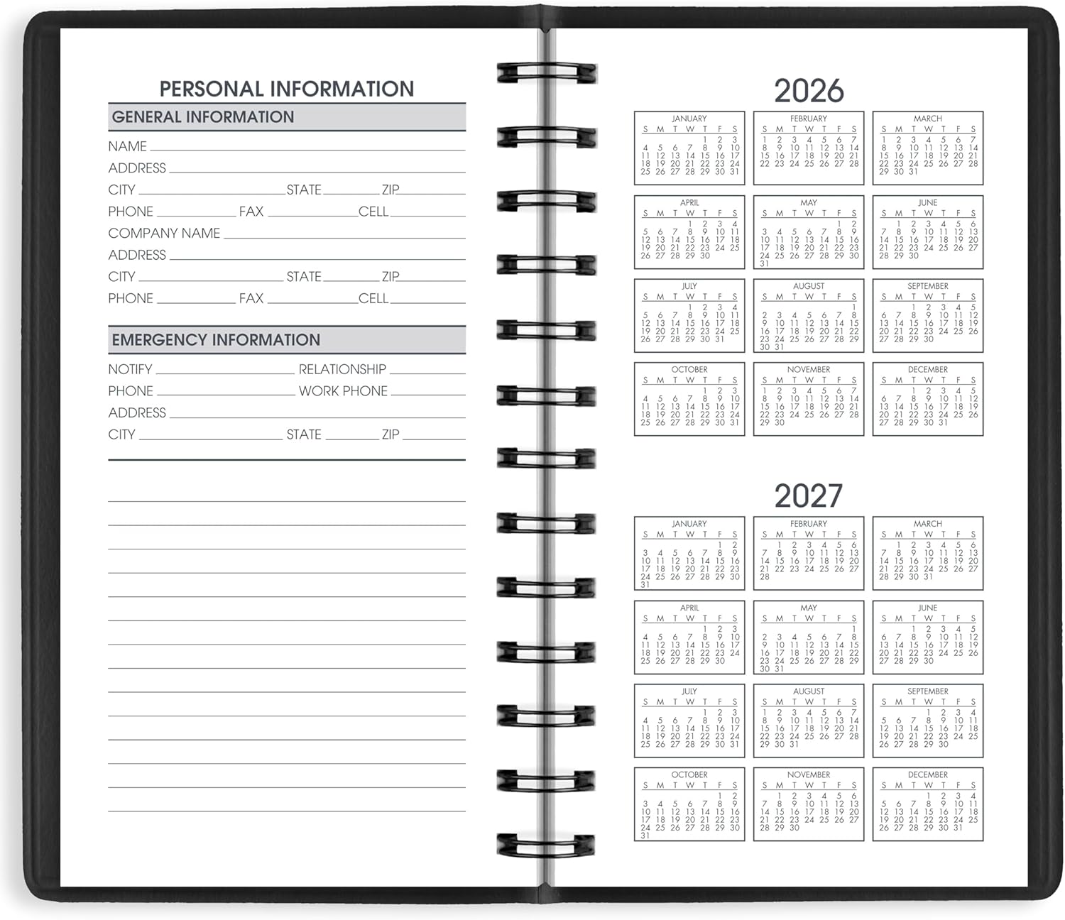 2026 Pocket Calendar by AT-A-GLANCE, Weekly Planner, Unruled, Black (700350526)