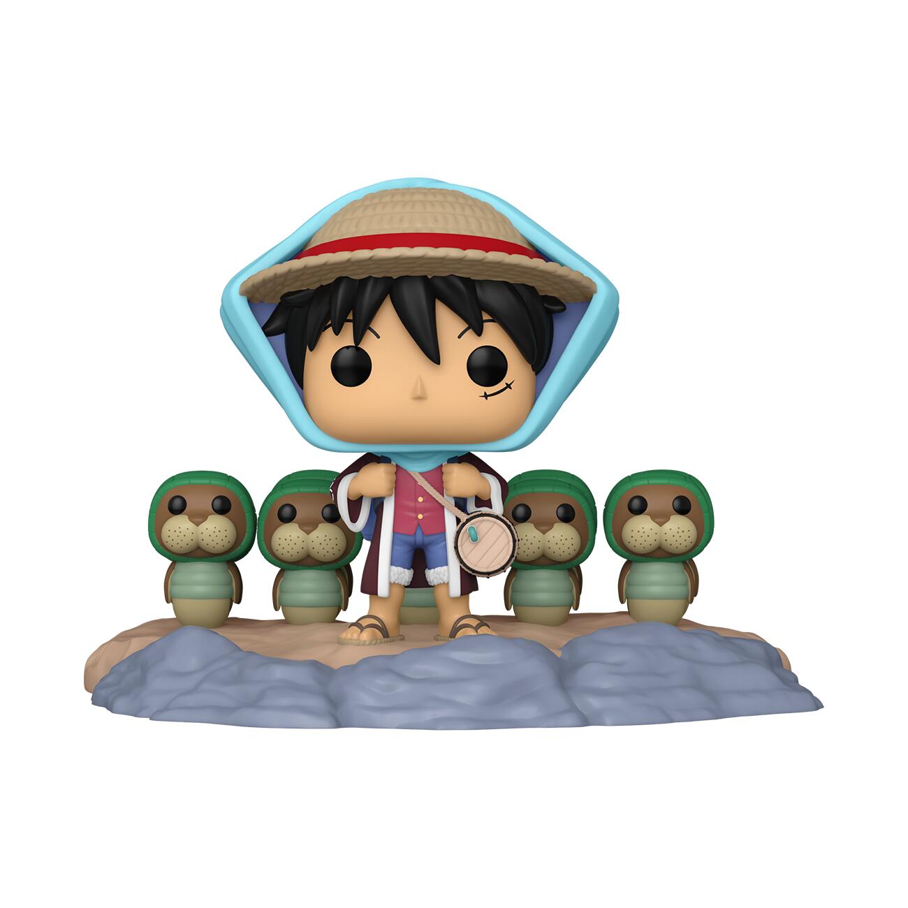 Funko Pop! vinyl figure of a character with a straw hat and four small figures on a white background