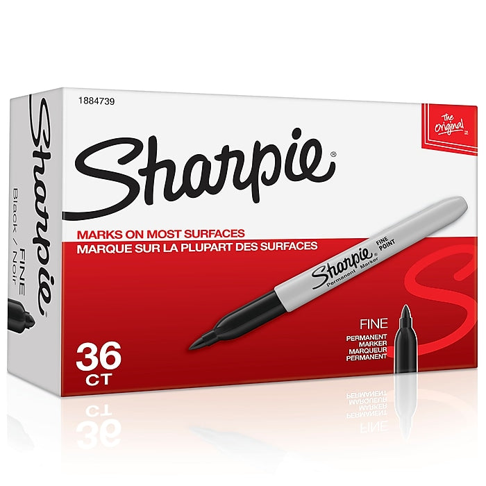 Sharpie Permanent Marker, Fine Tip, Black, 36/Pack (1884739)